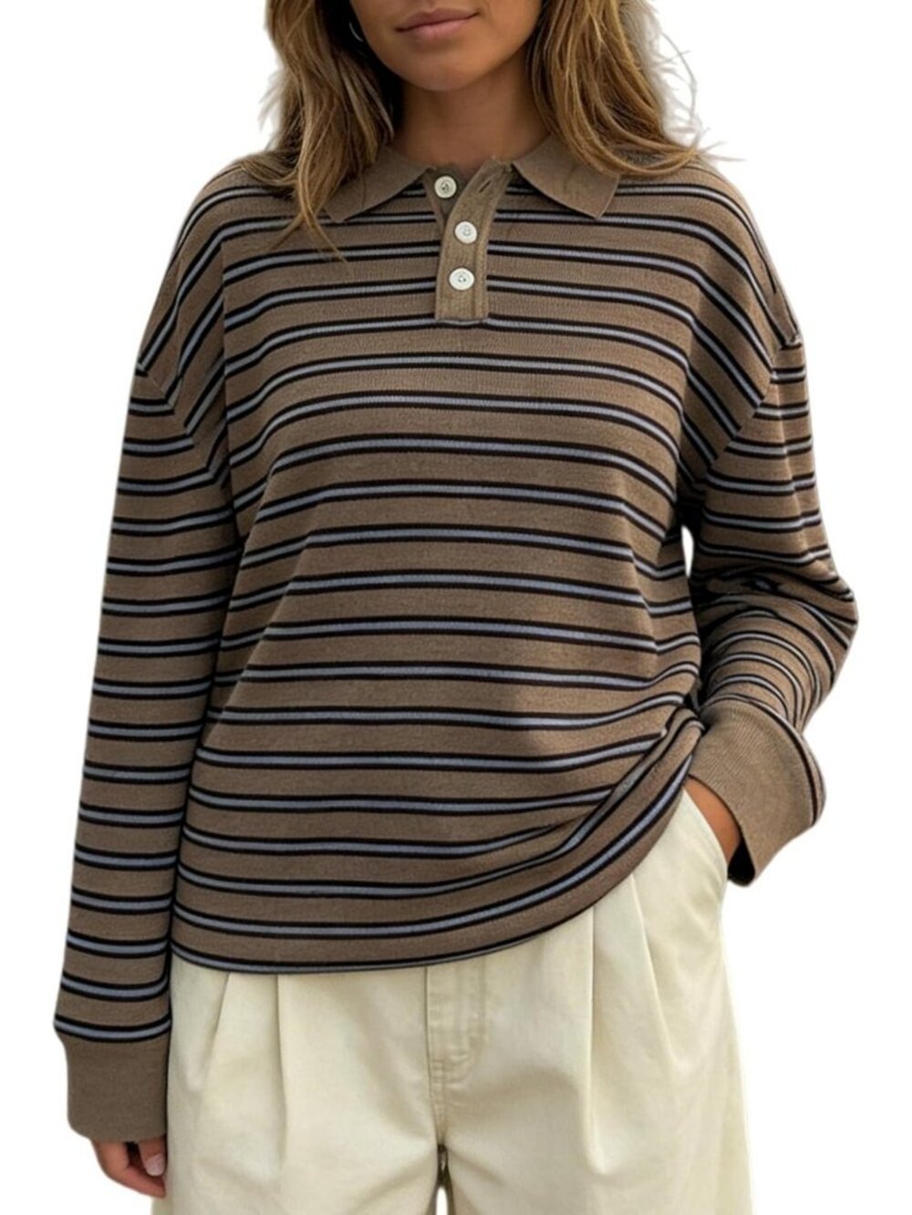 Oversized Striped Collared Sweater for Women | Vintage Preppy Long Sleeve Knit